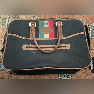 Vintage 1970 Lark Suitcase Leather Trim 3 Section, Expandable Carry-on 21"